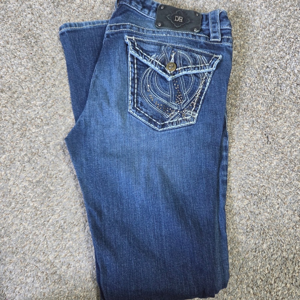 D9 Slick Bootcut Jeans Dark Wash Contrast Stitch Embellished Size 31